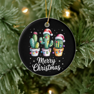 Glad jul kaktus tomtehatt högtidsväxter julgransprydnad keramik