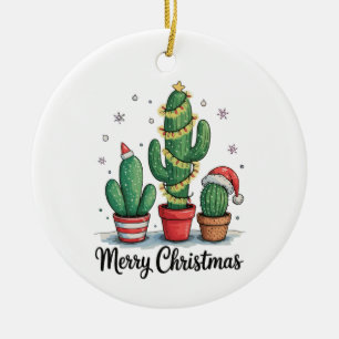 Glad jul kaktus träd festliga Xmas ljus Julgransprydnad Keramik