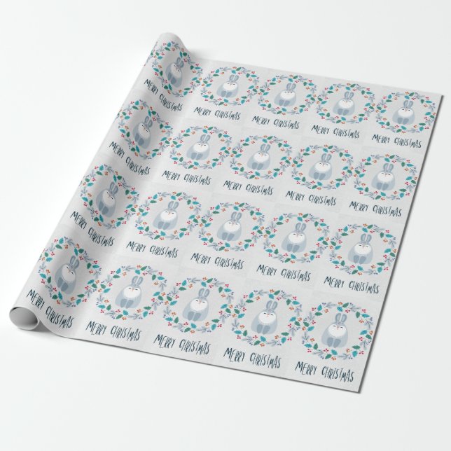 Glad jul kanin krans presentpapper (Utrullad)