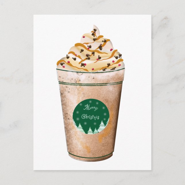 Glad jul Karamell Droppad Latte Vykort (Framsida)