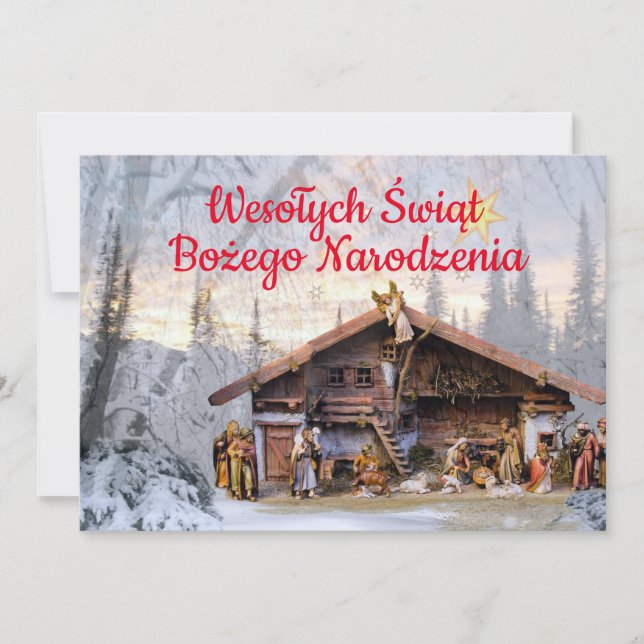 Glad jul katolsk julkort på polska meddelande (Framsida)