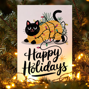 Glad Jul Katt insvept i Ljusslingor Jul Helgkort