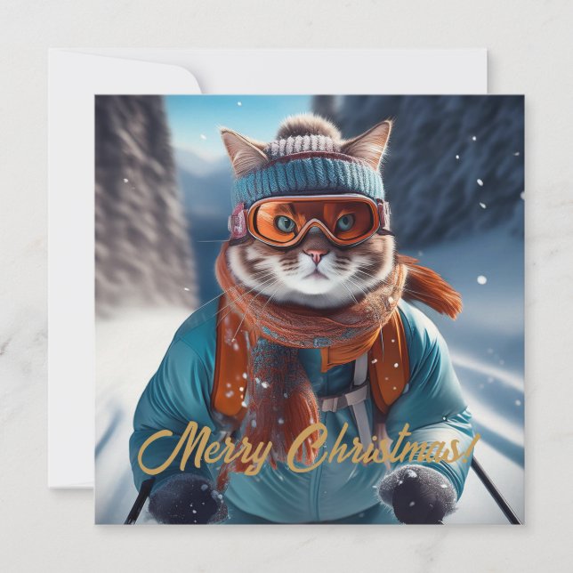 Glad jul Katter skidor  Julkort (Framsida)