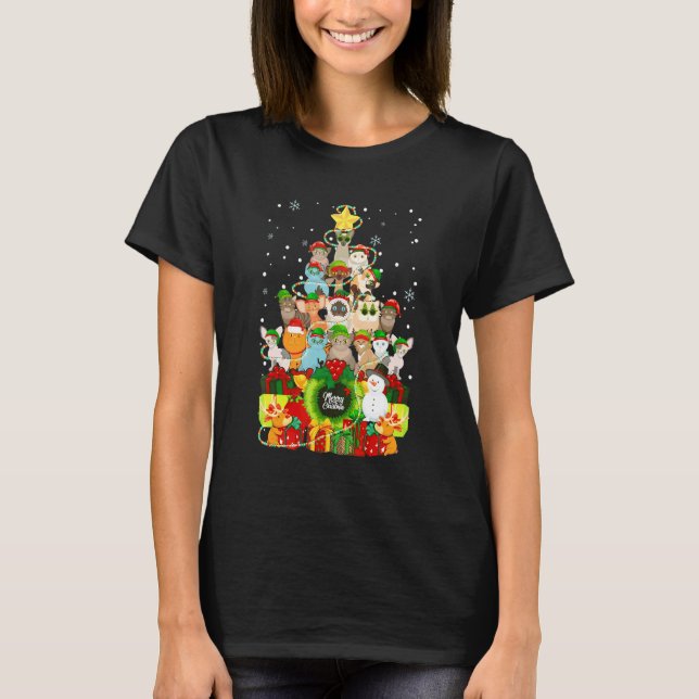 Glad jul Katter Träd Xmas Ca T Shirt (Framsida)