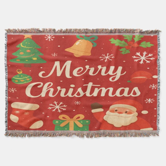 Glad jul klassisk röd kastfilt filt (Framsidan)