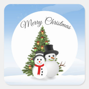 Glad jul-klistermärke med snömannen fyrkantigt klistermärke