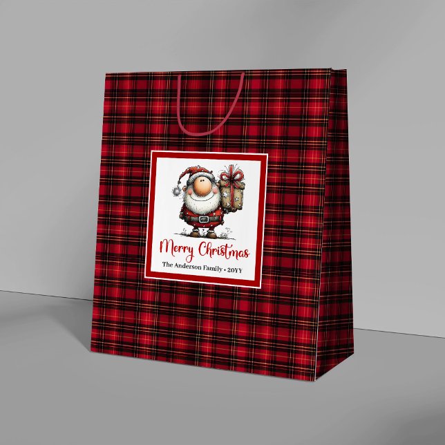 Glad jul Knäpp tomte serietecknad presentpåse kons (Happy Christmas Quirky Santa Cartoon Gift Bag Art)