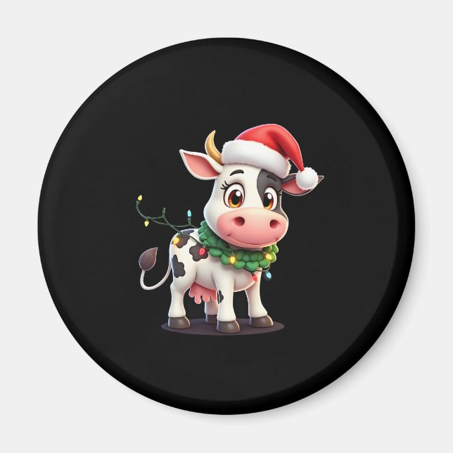 Glad jul Ko Santa Julbelysning Ko Xma Magnet (Framsidan)