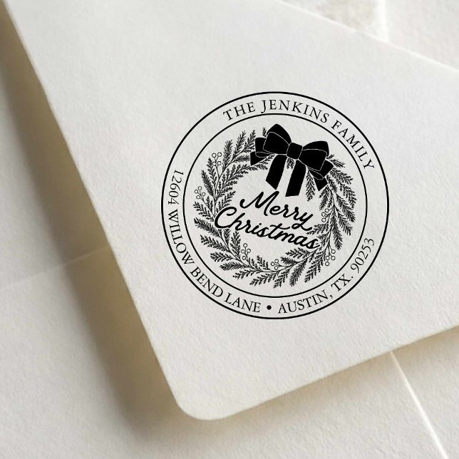 Glad jul Krans Adress Stämpel (Merry Christmas Address Stamp )