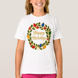 Glad Jul Krans Julbelysning och Järnekran T Shirt