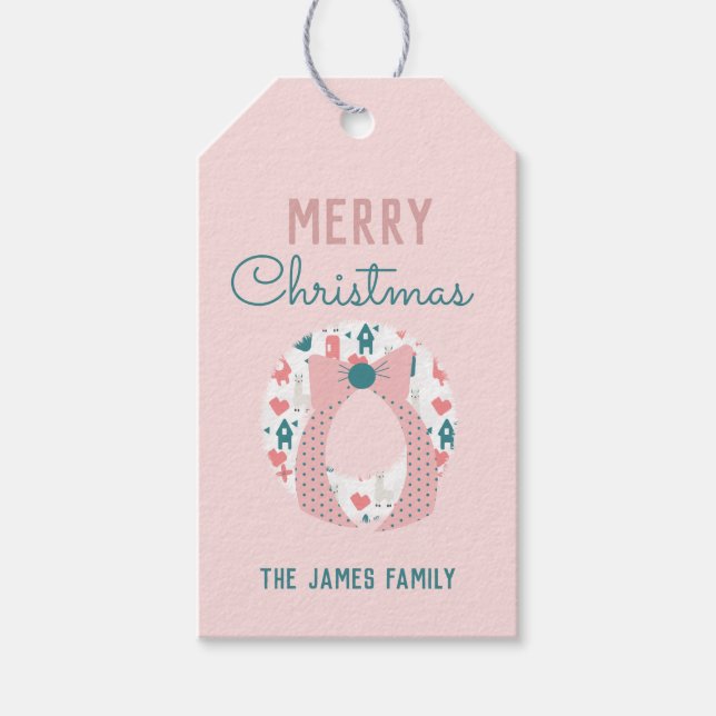 Glad jul Krans Lama Mönster Familj Presentetikett (Framsidan)