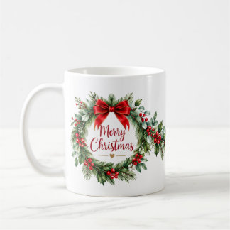 Glad jul Krans med röd slinga Klassiskt kaffe Kaffemugg