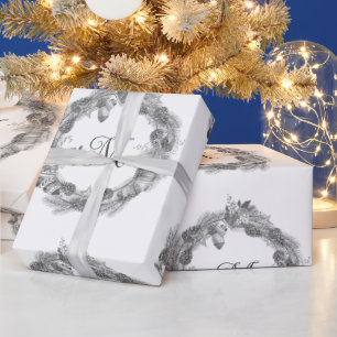 Glad jul Krans Monokrom Svart Vit Presentpapper