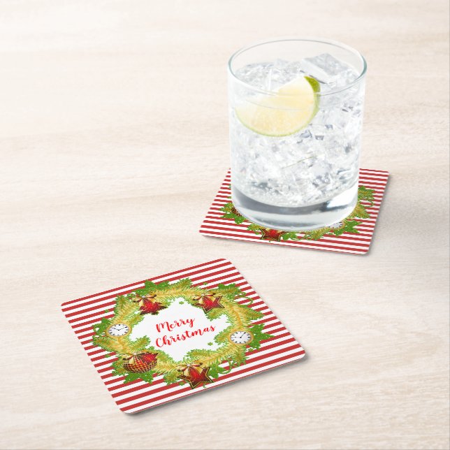 Glad jul Krans & Ränder Underlägg Papper Kvadrat (Insitu)