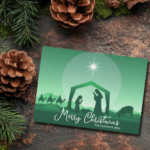 Glad jul Krubba Grön Religiös Julkort