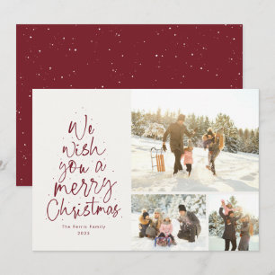Glad jul kul röd tre foto familj julkort