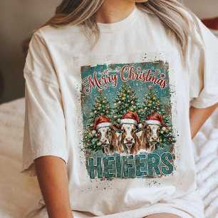 Glad jul kvigor Roligt gårdkor Santa hattar T Shirt