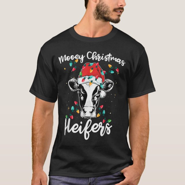 Glad jul Kvigor Tomte Xmas Ljus Ko Kärlek T Shirt (Framsida)