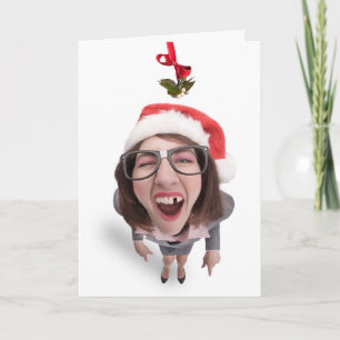 Glad jul kvinna saknar tand mistel helgkort