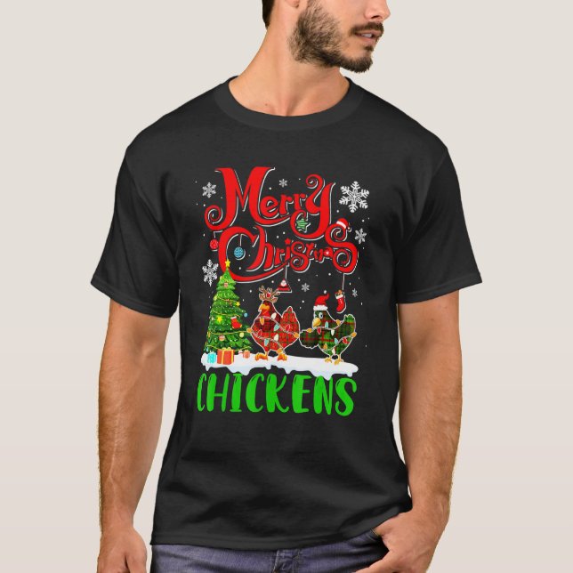 Glad jul Kycklingar Tomte Renar Rutig Chic T Shirt (Framsida)