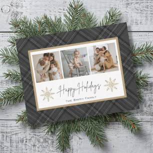 Glad jul ledig Grey Svart Plaid Snöflinga Foto Ho Julkort