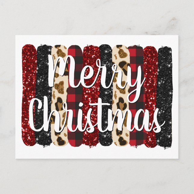 Glad jul Leopard Glitter Glam Penseldrag Helg Vykort (Framsida)