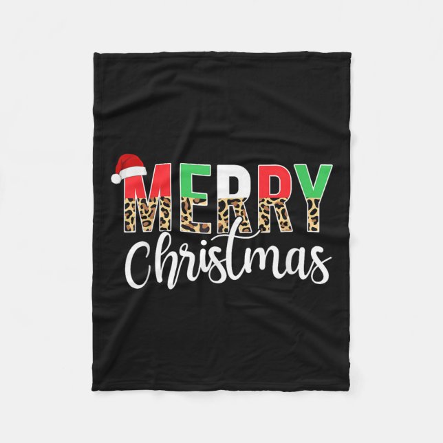 Glad jul Leopardtryck Jul Familj Matchande Fleecefilt (Framsidan)