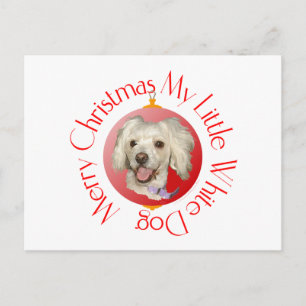 Glad jul lilla vita hund Pudel / Bichon Helg Vykort