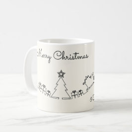Glad jul Linjedrawing med tomte & släde Kaffemugg