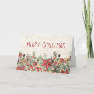 Glad jul Linned - Moderna festliga blommor Helgkort