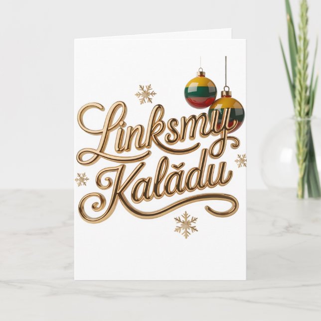 Glad jul | Litauisk God Jul Guld Kort (Framsida)