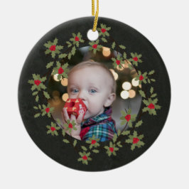 Glad jul litet julkrans fototema julgransprydnad keramik