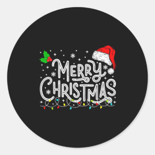 Glad jul Ljus Röd Tomte Hatt Jul Familj M Runt Klistermärke
