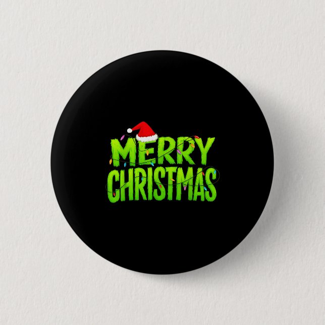 Glad jul Ljus Tomte Hatt Pyjamas Jul Humor Knapp (Framsida)