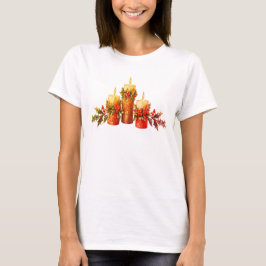 Glad jul Ljusljusställning på en vit SS T Shirt