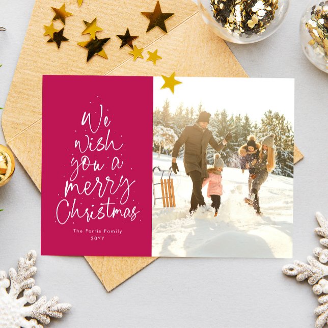 Glad jul magenta rosa rolig familjefoto julkort (Skapare uppladdad)