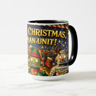 Glad jul mänsklig enhet rolig robot semester till mugg