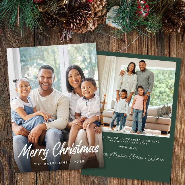 Glad jul manus Foto Julkort (Merry Christmas Script Photo Holiday Card)