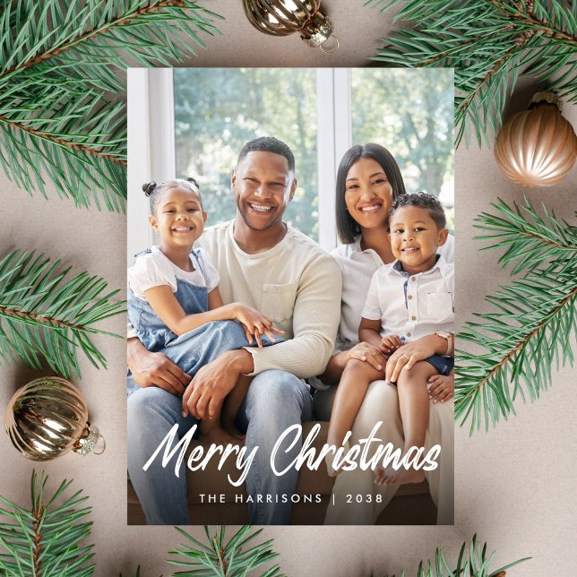 Glad jul manus Foto Julkort (Merry Christmas Script Photo Holiday Card)