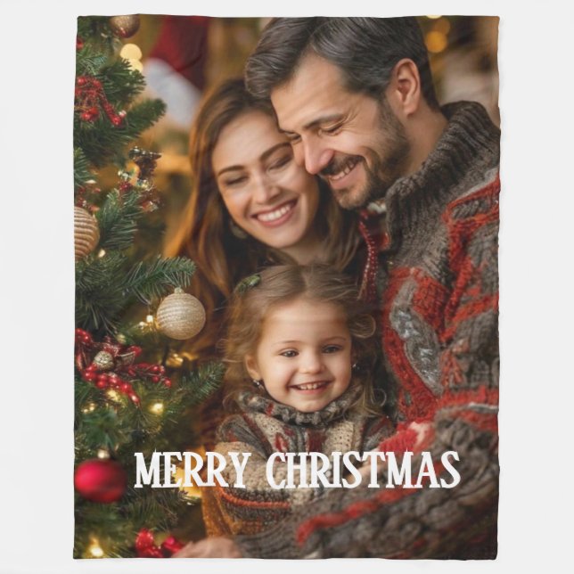 Glad jul med familjens flanellfilt fleecefilt (Framsidan)