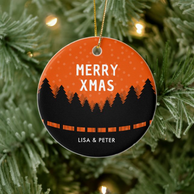 Glad Jul med retro skog  Julgransprydnad Keramik (Träd)