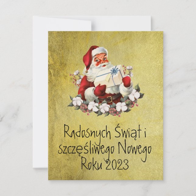 Glad jul Merry Christmas-kort på polska Guld (Framsida)