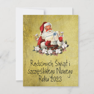 Glad jul Merry Christmas-kort på polska Guld