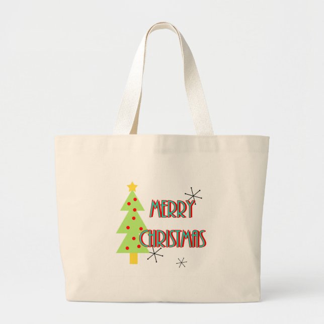 glad jul mid century modern julgran röd blå jumbo tygkasse (Framsidan)