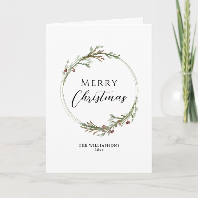 Glad jul Minimal akvarellkrans Helgkort (Framsida)