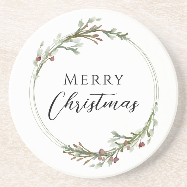 Glad jul Minimalist Krans Vit Underlägg (Framsidan)