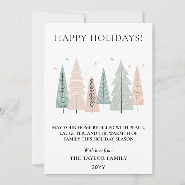 Glad jul minimalistisk boho skogsträd julkort (Framsida)