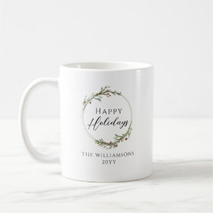 Glad jul minimalistisk familjenamnskrans kaffemugg