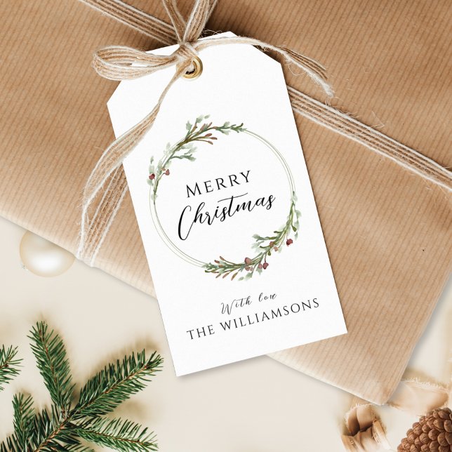 Glad jul Minimalistisk krans Presentetikett (Skapare uppladdad)