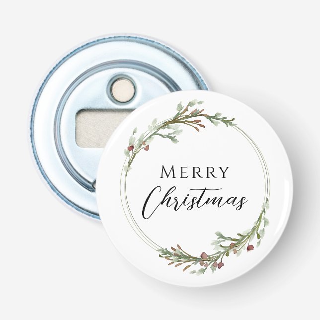 Glad jul minimalistisk krans vit flasköppnare (Framsidan)